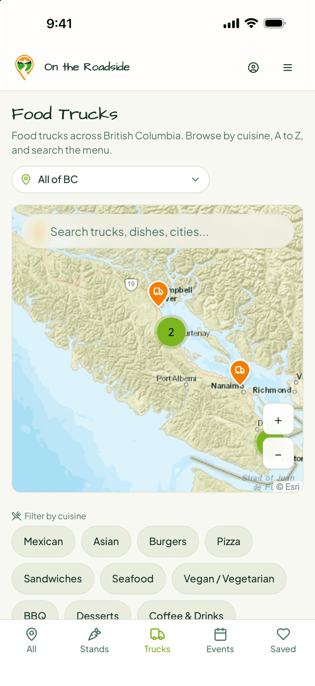 Food trucks across British Columbia, filtered by cuisine